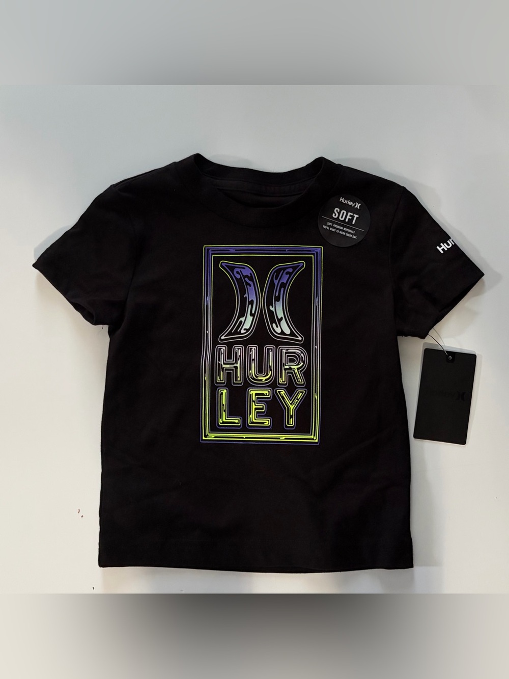Hurley Black Tee with Neon Gradient Logo